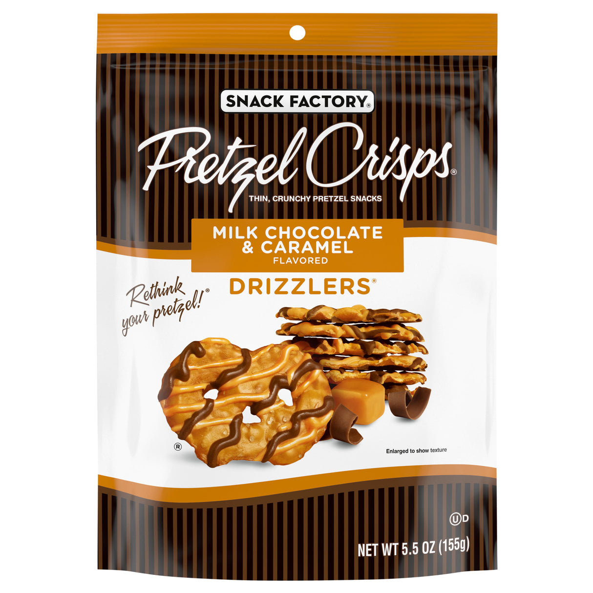 Pretzel Crisps Drizzlers Milk Chocolate Caramel, 5.5oz, Pack of 12 - Cozy Farm