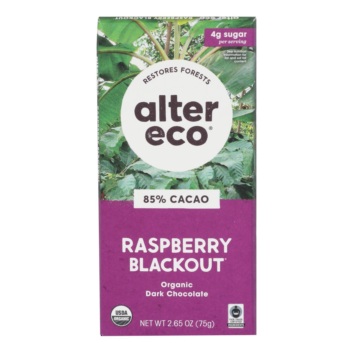 Alter Eco Organic Dark Chocolate Raspberry Blackout 85% Cocoa - 2.65 Oz (Pack of 12) - Cozy Farm