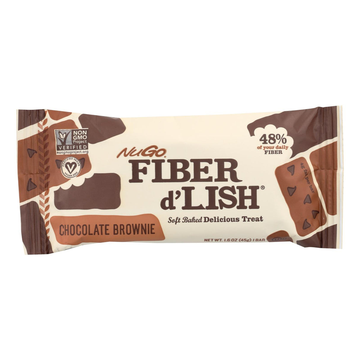 Nugo Fiber Dlish Chocolate Brownie Bar, 1.6 Oz, 16-Pack - Cozy Farm