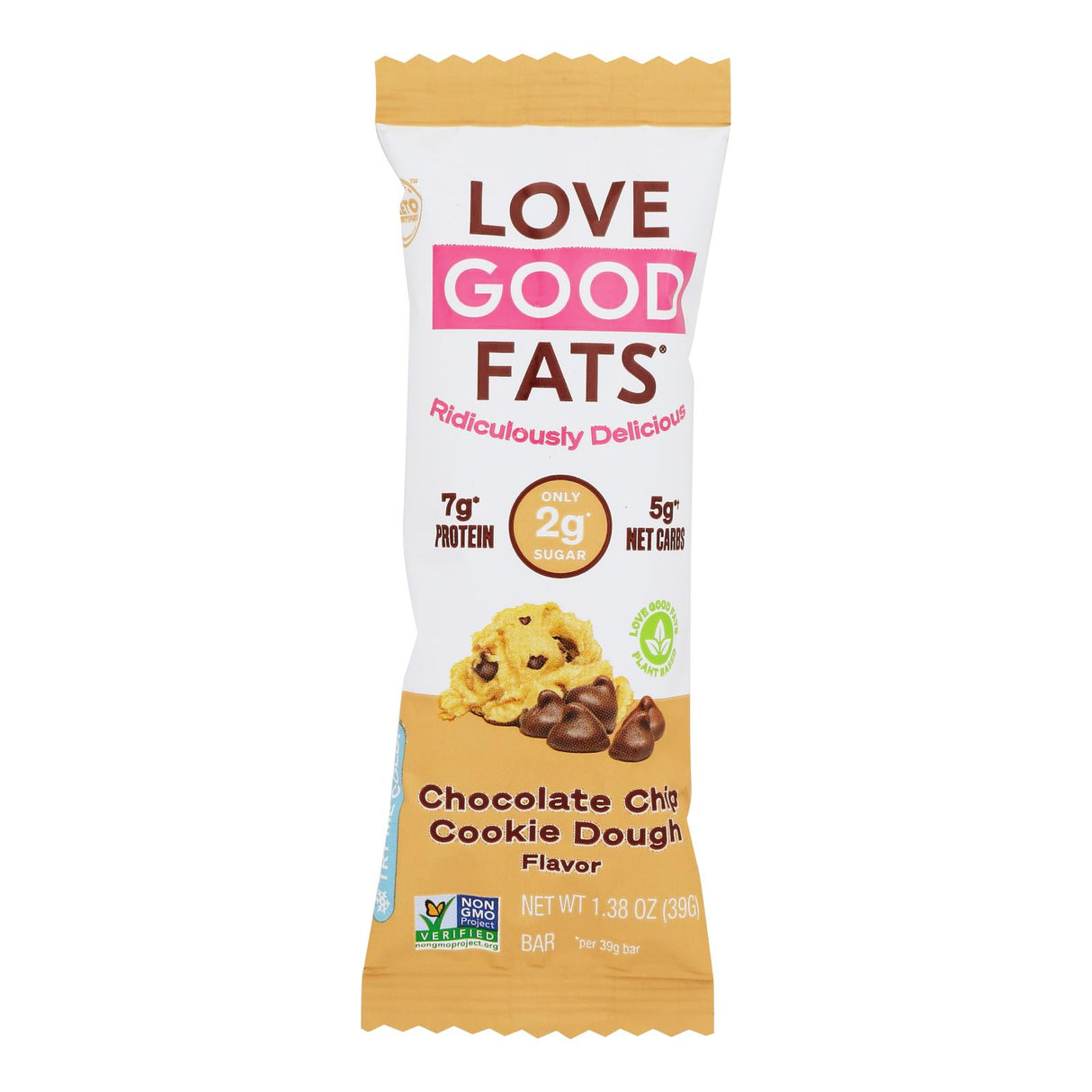 Love Good Fats Chocolate Chip Cookie Dough Bars, Case of 12 - 1.38 Oz Each - Cozy Farm