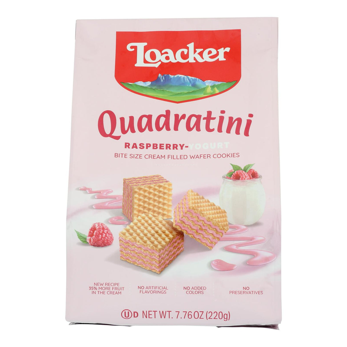 Loacker Quadratini Raspberry-Yogurt Bite Size Wafer Cookies - 6 x 7.76 Oz - Cozy Farm