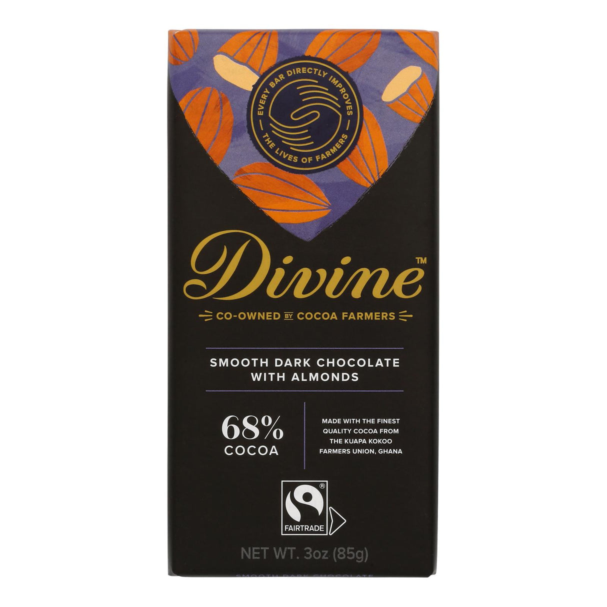 Divine Dark Chocolate Almond Bars - 3 Oz. Box of 12 - Cozy Farm