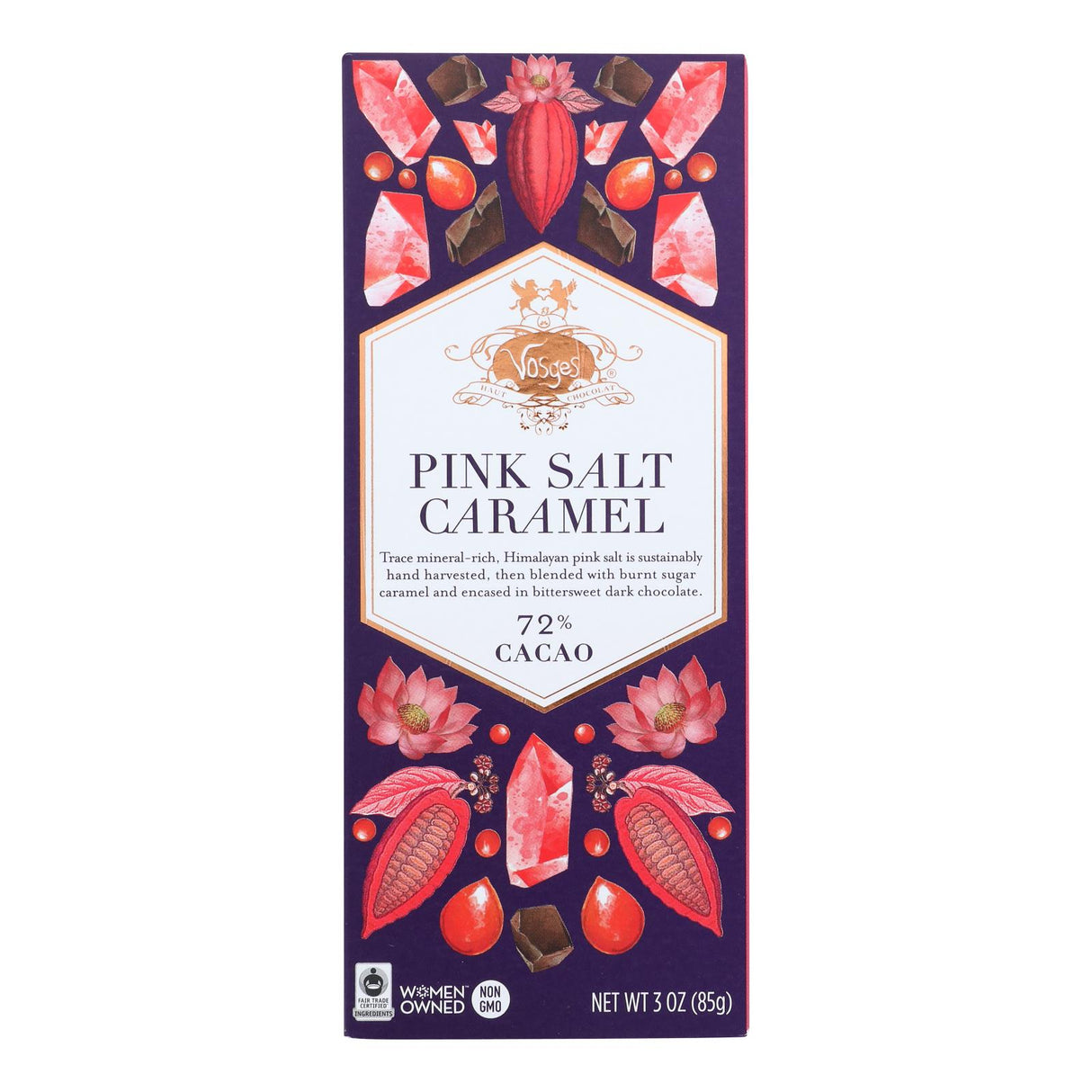Vosges Haut-Chocolat Burnt Caramel Bar, 72% Cocoa, Pink Salt, 3 Oz., Case of 12 - Cozy Farm