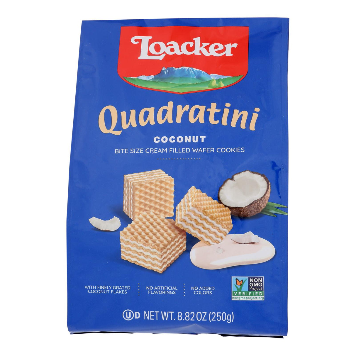 Loacker Quadratini Bite-Size Coconut Wafer Cookies - 8.82 Oz, Pack of 6 - Cozy Farm