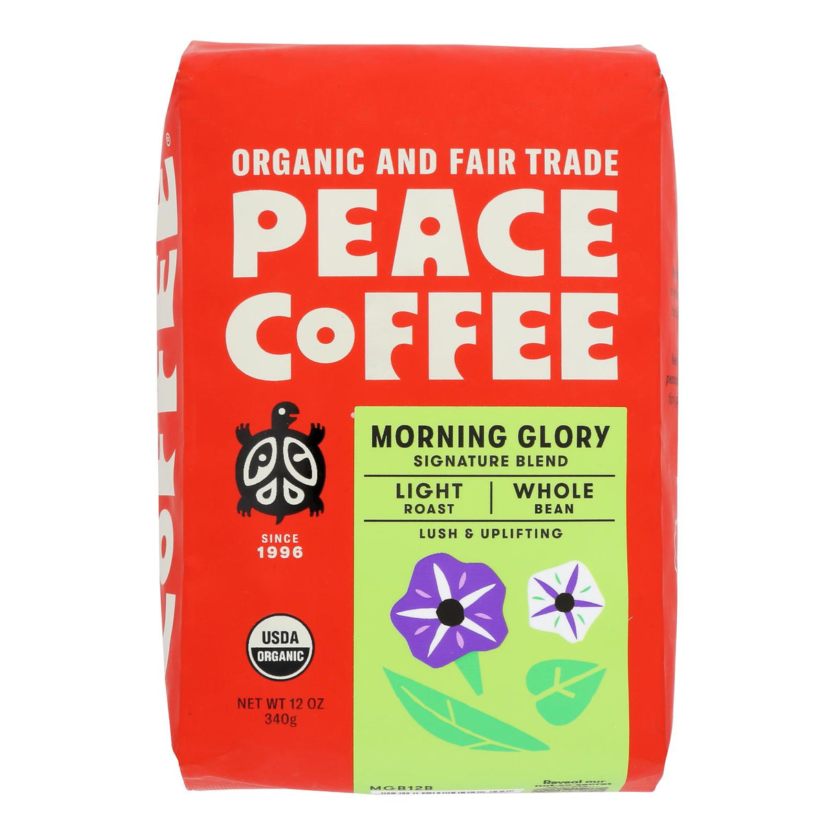 Peace Coffee Organic Whole Bean Morning Glory - 6 Pack x 12 Oz - Cozy Farm