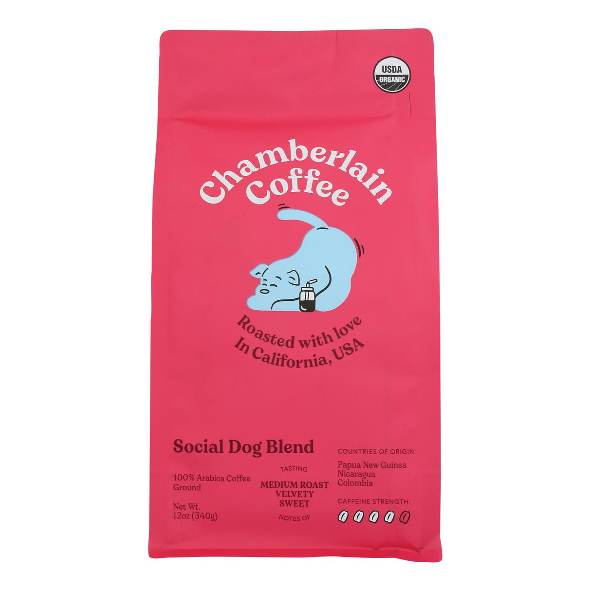 Chamberlain Coffee Organic Ground Single Origin Dog Blend - 12 oz Pack of 12 - Cozy Farm