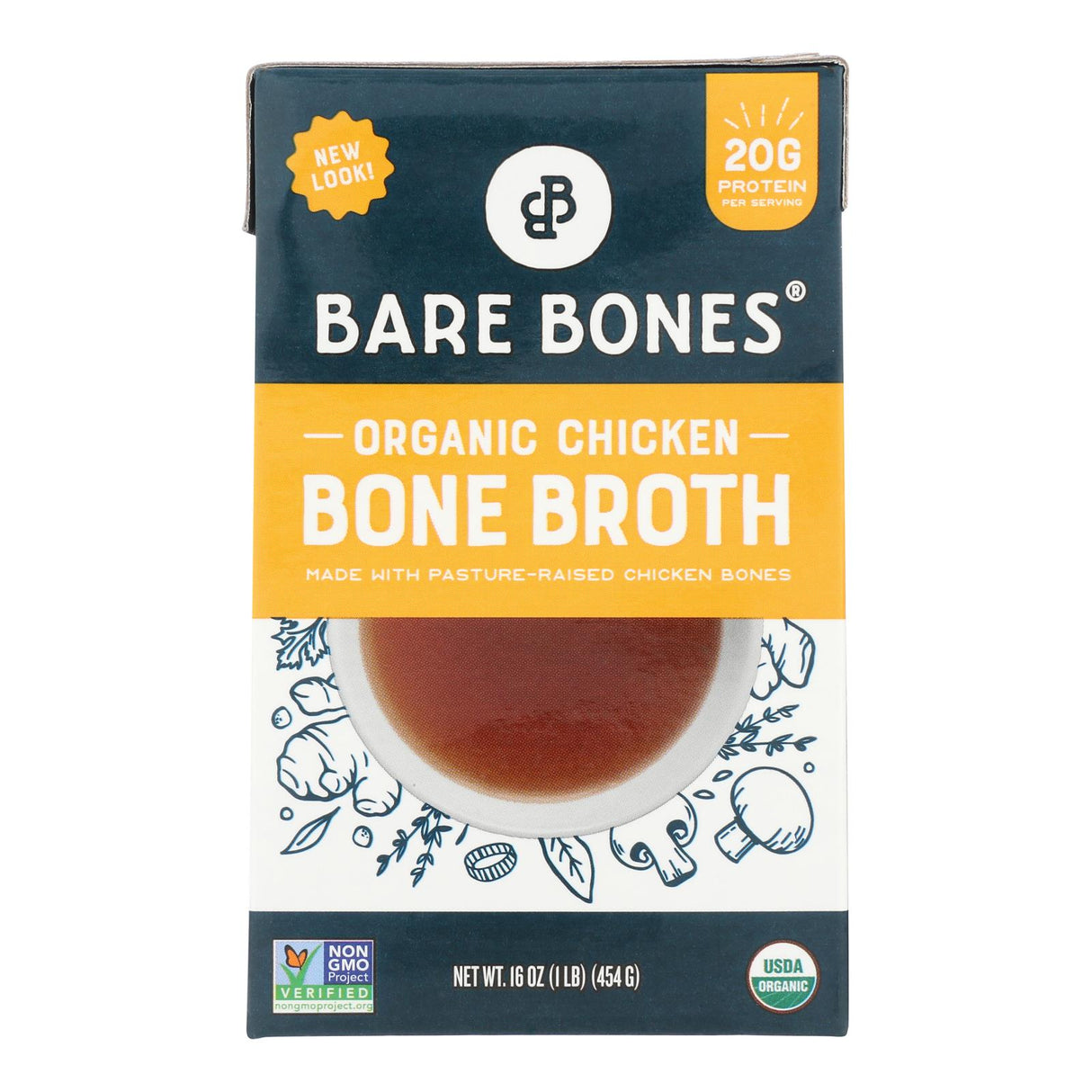 Bare Bones Broth - 8-Pack of Organic Classic Chicken Bone Broth, 16 fl oz/each - Cozy Farm
