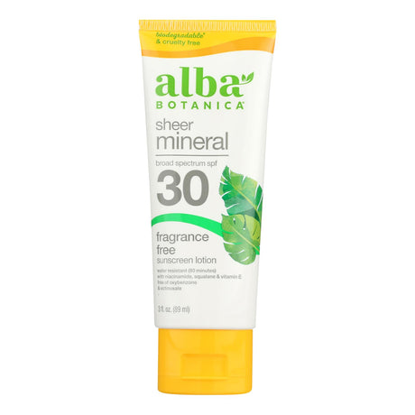 Alba Botanica Mineral Sunscreen Lotion, SPF 30, Face & Body, 3 Fl. Oz. - Cozy Farm 