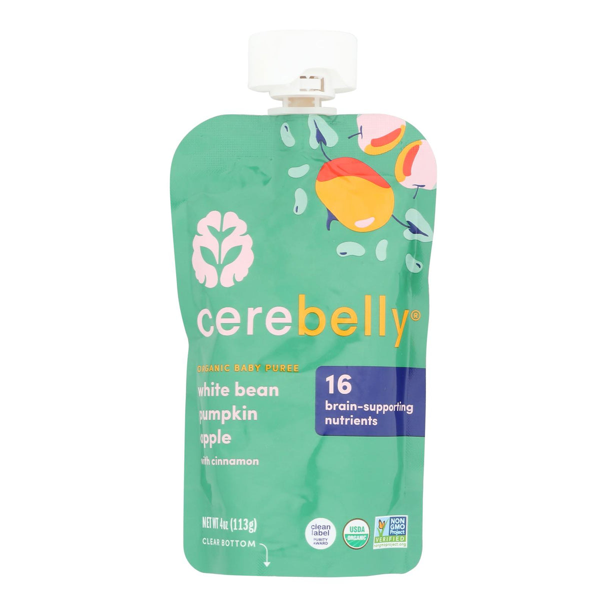 Cerebelly Organic White Bean Pumpkin Apple Puree for Babies (Case of 6 - 4 Oz) - Cozy Farm