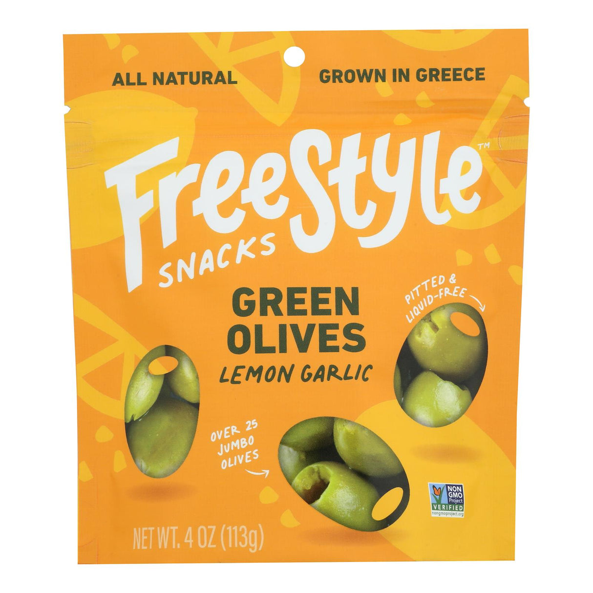 Freestyle Snacking Olives: Green Lemon Garlic Flavor - 4 oz, 6 Pack - Cozy Farm