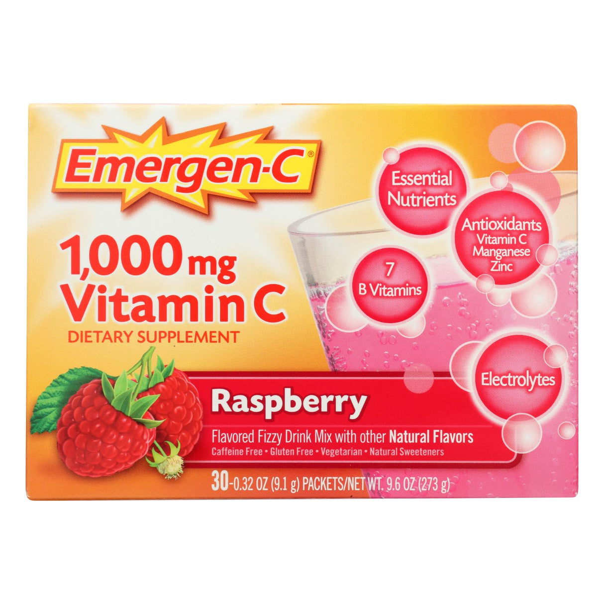 Emergen-C Raspberry Flavor Enhanced Immune Support Drink Mix Packets, 30 Count (Pack of 3) - Cozy Farm