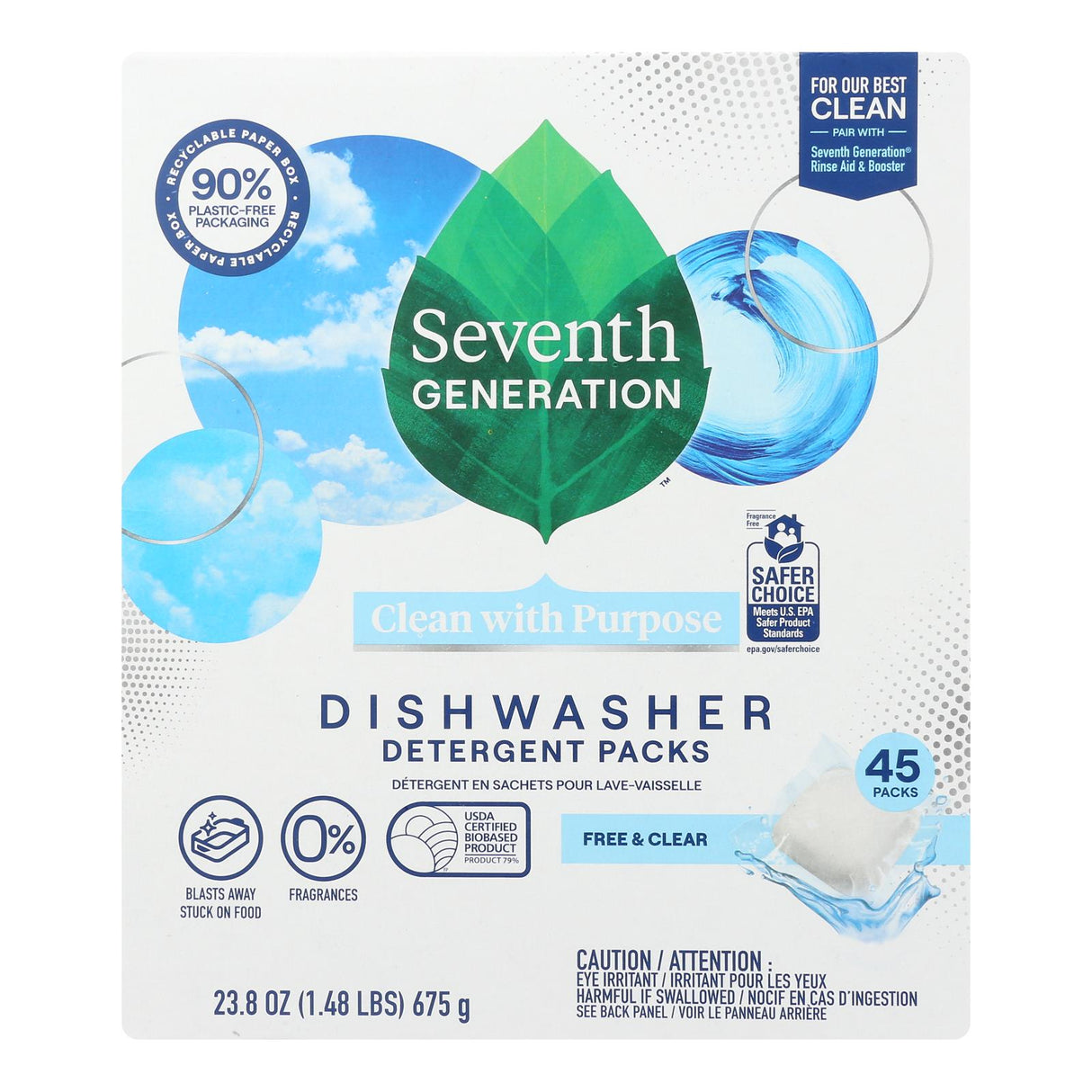 Seventh Generation Free & Clear Automatic Dishwasher Pacs - 45 Count x 5 - Cozy Farm