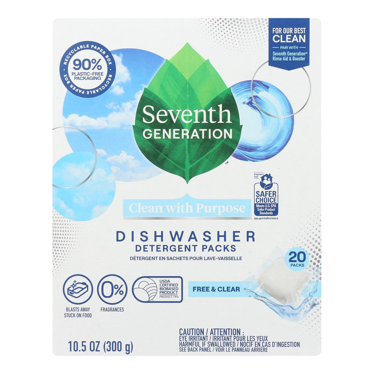 Seventh Generation Automatic Dishwashing Detergent Pacs, Fragrance & Clear, 20 Count Pack, Pack of 6 - Cozy Farm