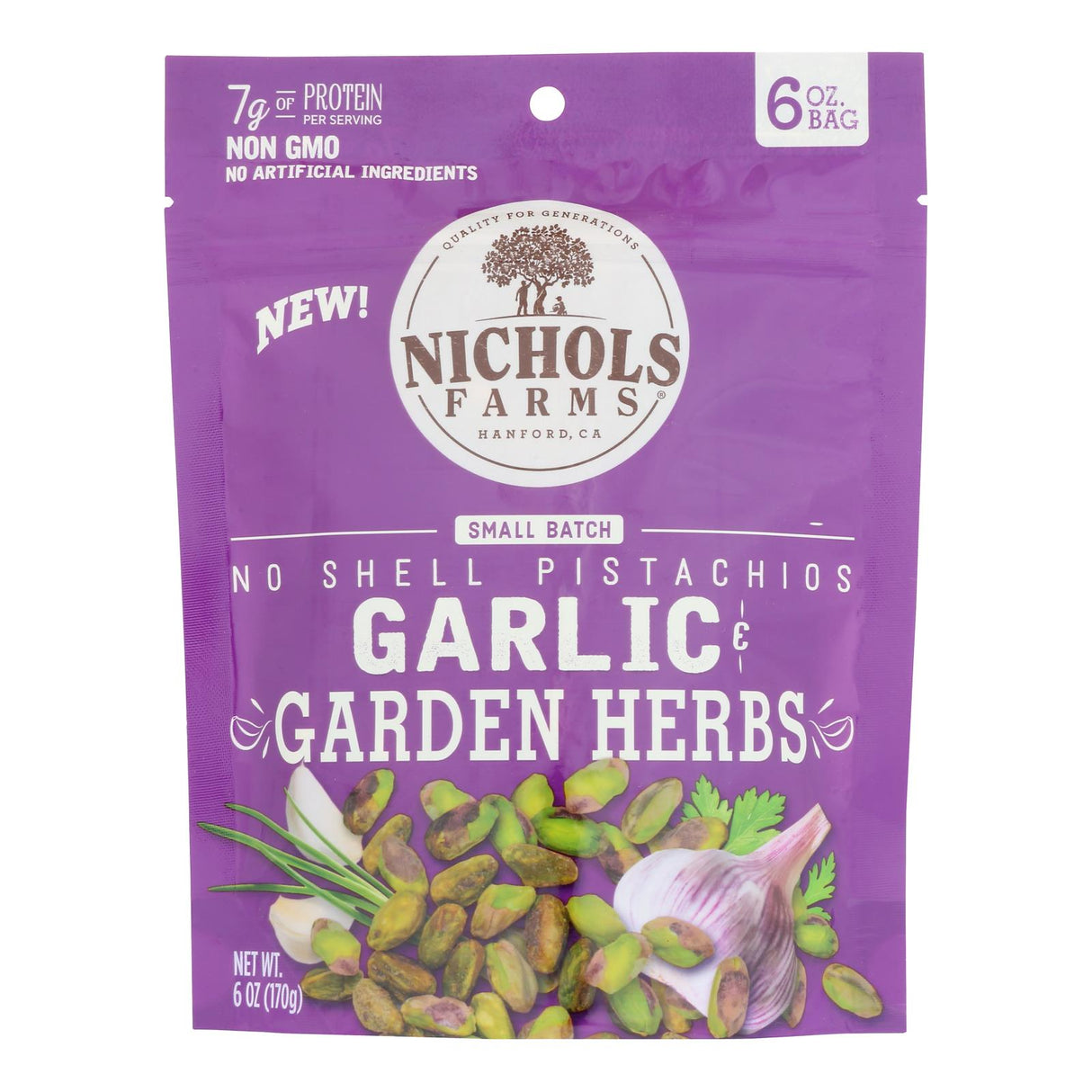 Nichols Farms Roasted No-Shell Garlic Herb Pistachios, 15 - 6oz Bags - Cozy Farm