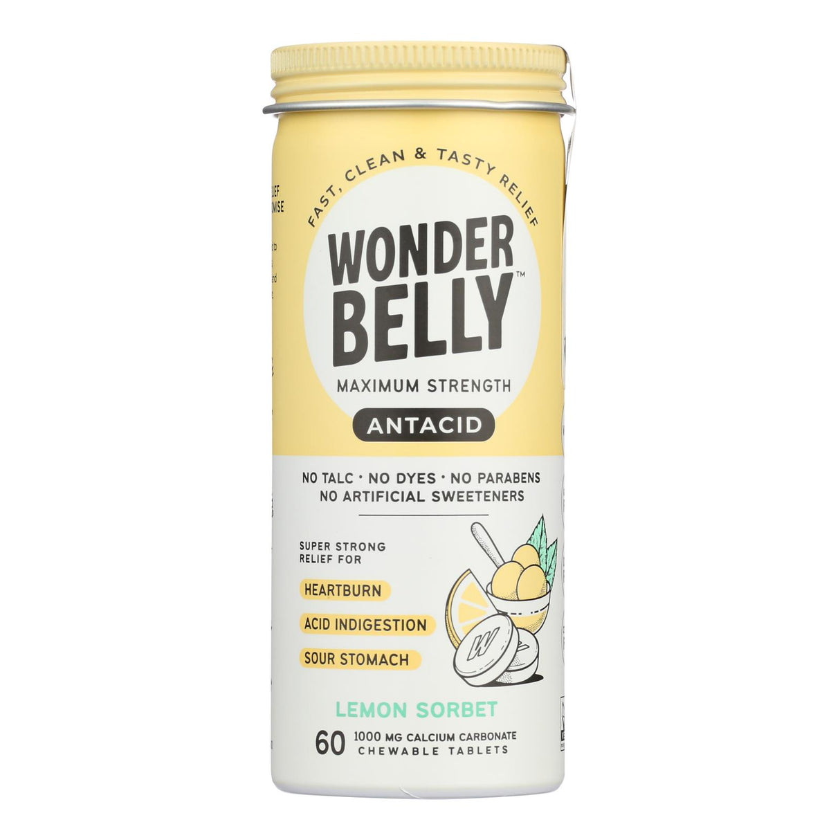Wonder Belly Antacid Lemon Sorbet - 60 Count (4 Pack) - Cozy Farm