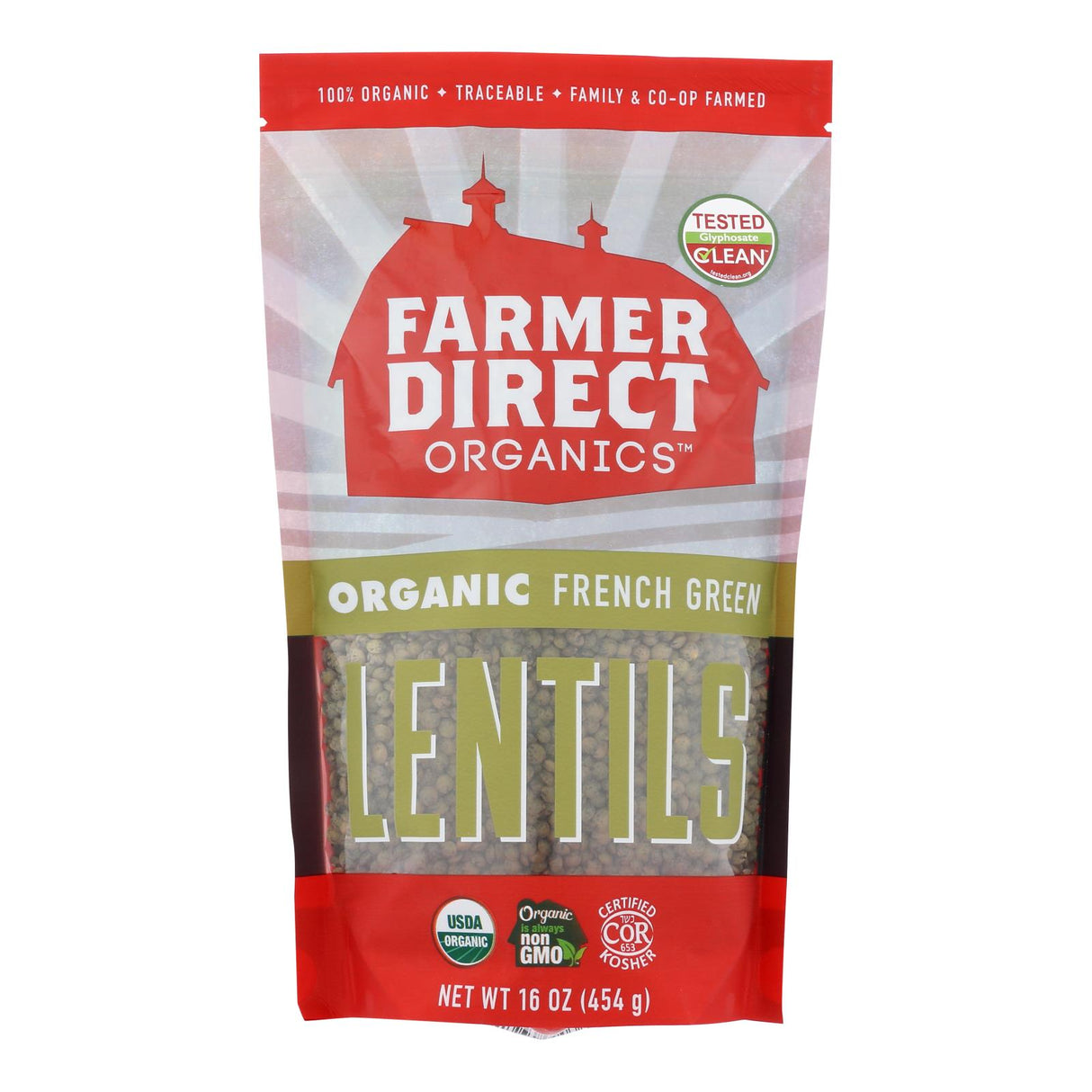 Farmer Direct Organic French Green Lentils, 16 Oz, Pack of 6 - Cozy Farm