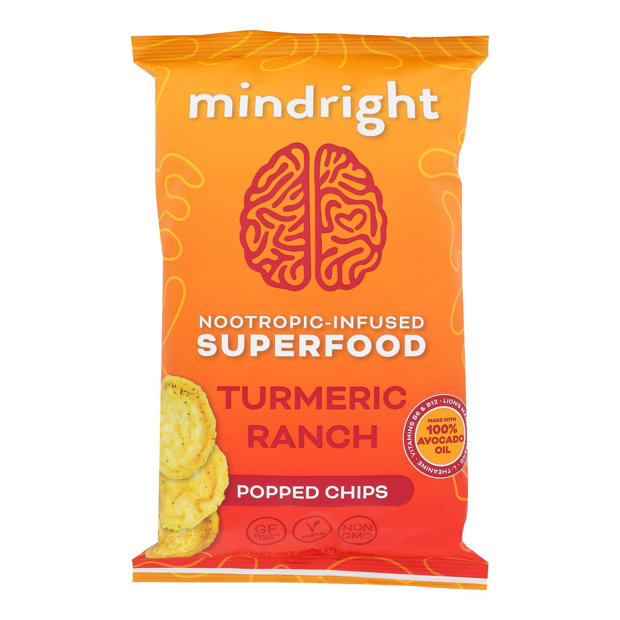 Mindright Turmeric Ranch Popped Chips - Case of 12 - 4 Ounce Packs - Cozy Farm