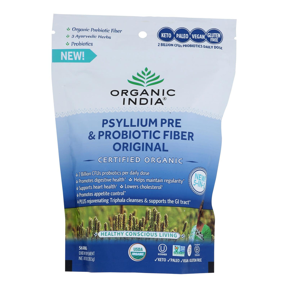 Organic India Psyllium: Prebiotic/Probiotic Fiber for Digestive Health - 10 Oz - Cozy Farm