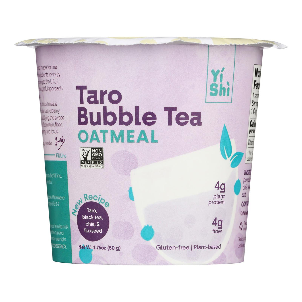 Taro Bubble Tea Oatmeal with Real Tapioca Pearls - Yishi Oatmeal Cup - Pack of 6 - 1.76 Oz - Cozy Farm