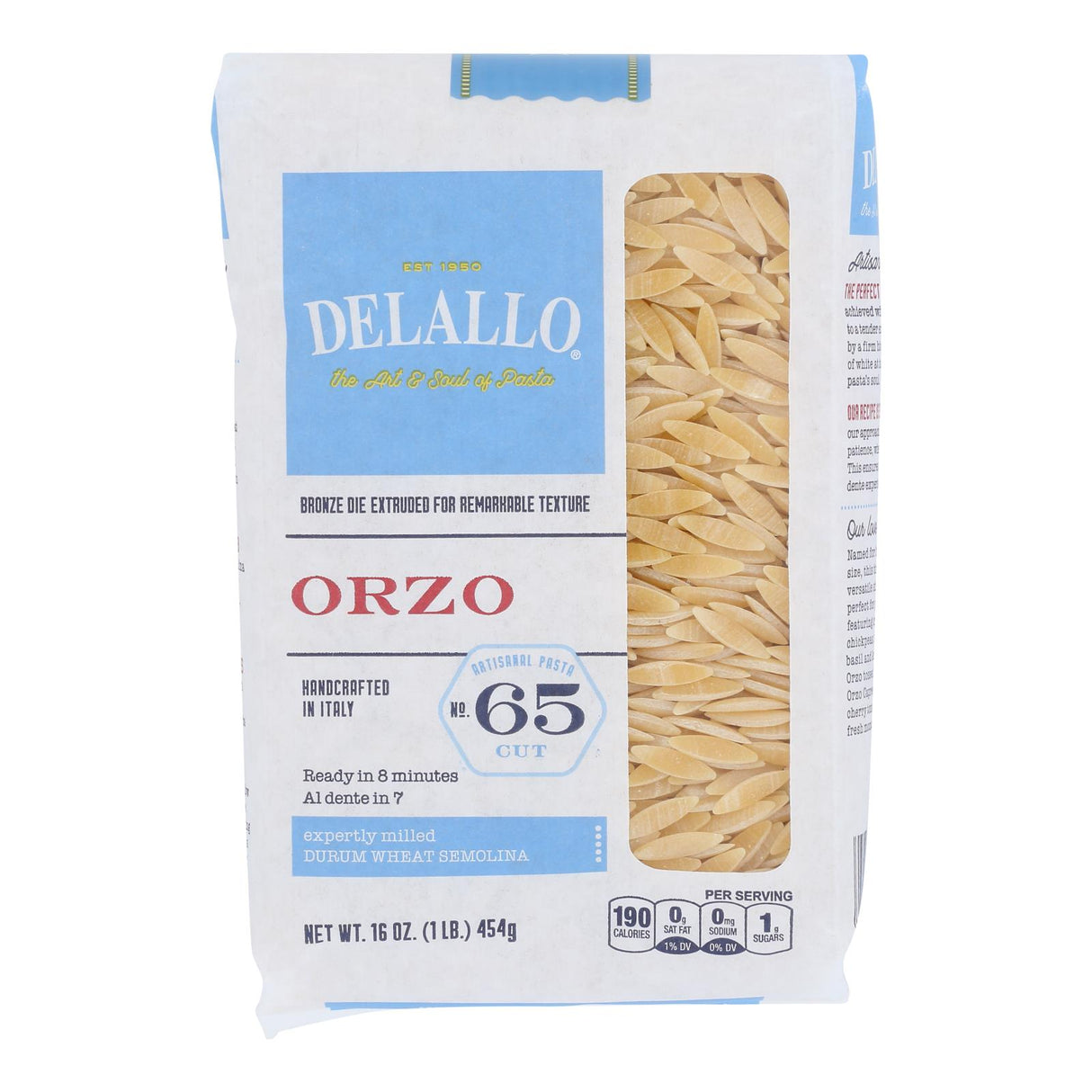Delallo Orzo Pasta Number 65 - 16 Oz - Case of 12 - Cozy Farm