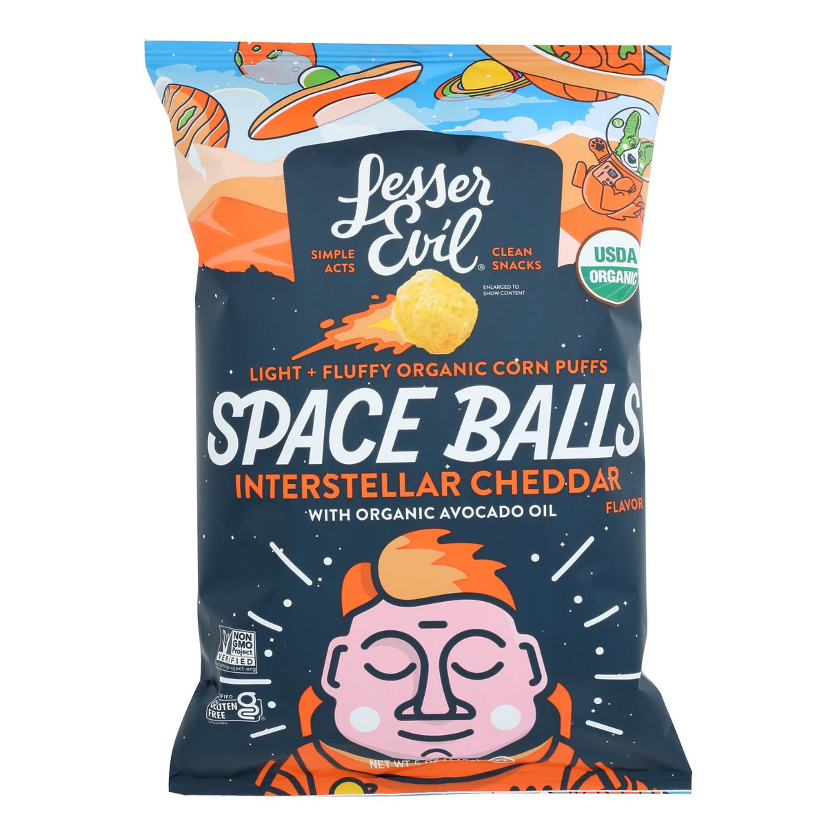 Lesser Evil Space Balls Organic Cheddar Cheese - 6 Pack - 5 Oz. Bags - Cozy Farm