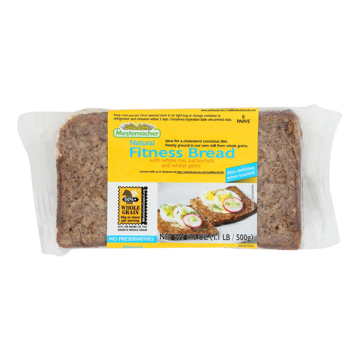 Mestemacher Fitness Bread: 17.6 Oz Loaf (Case of 12) - Cozy Farm