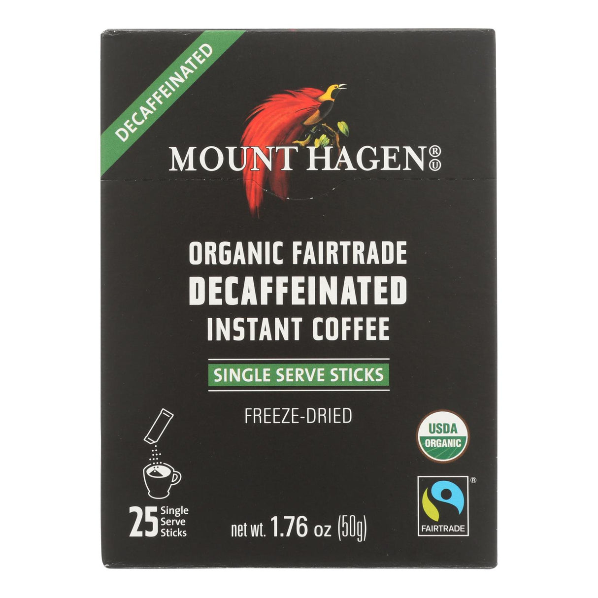 Mount Hagen Organic Fairtrade Decaffeinated Instant Coffee, 25 Count, Case of 8, 1.76 Oz - Cozy Farm