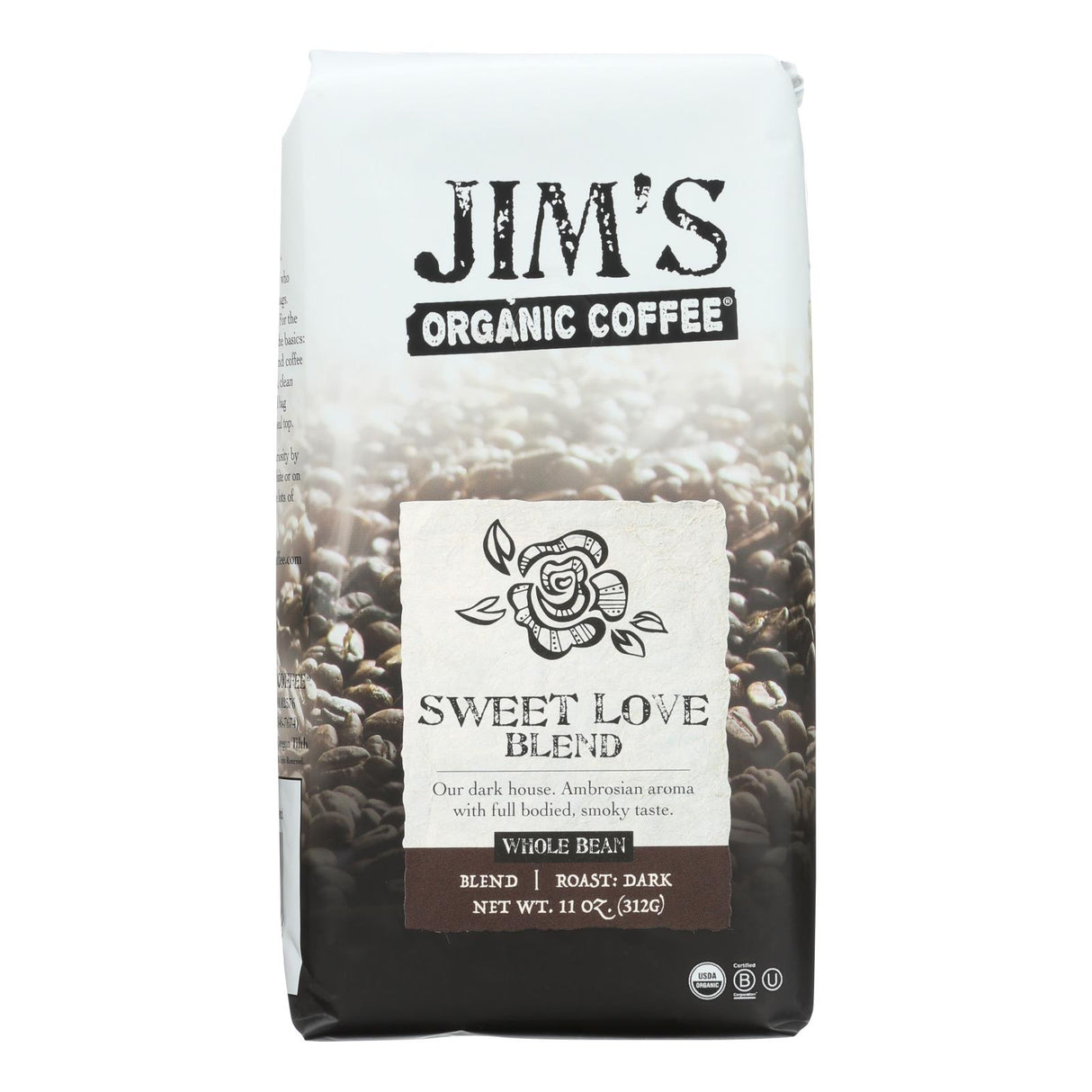 Jim's Organic Sweet Love Blend Whole Bean Coffee, 6 - 11 Oz. Packs - Cozy Farm