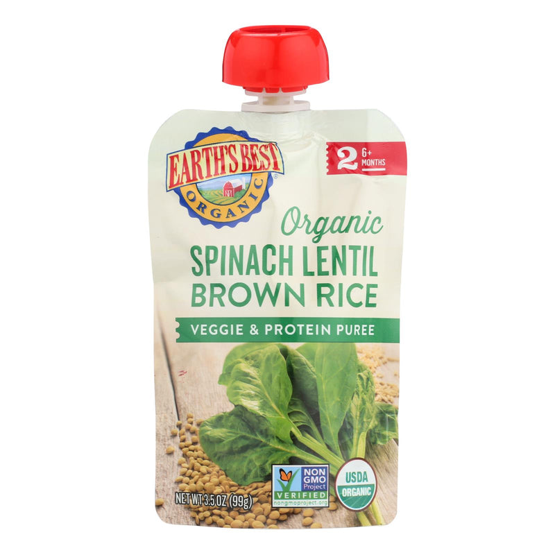 Earth's Best Organic Spinach Lentil Brown Rice Veggie And Protein Puree - Case Of 12 - 3.5 Oz. - Cozy Farm 