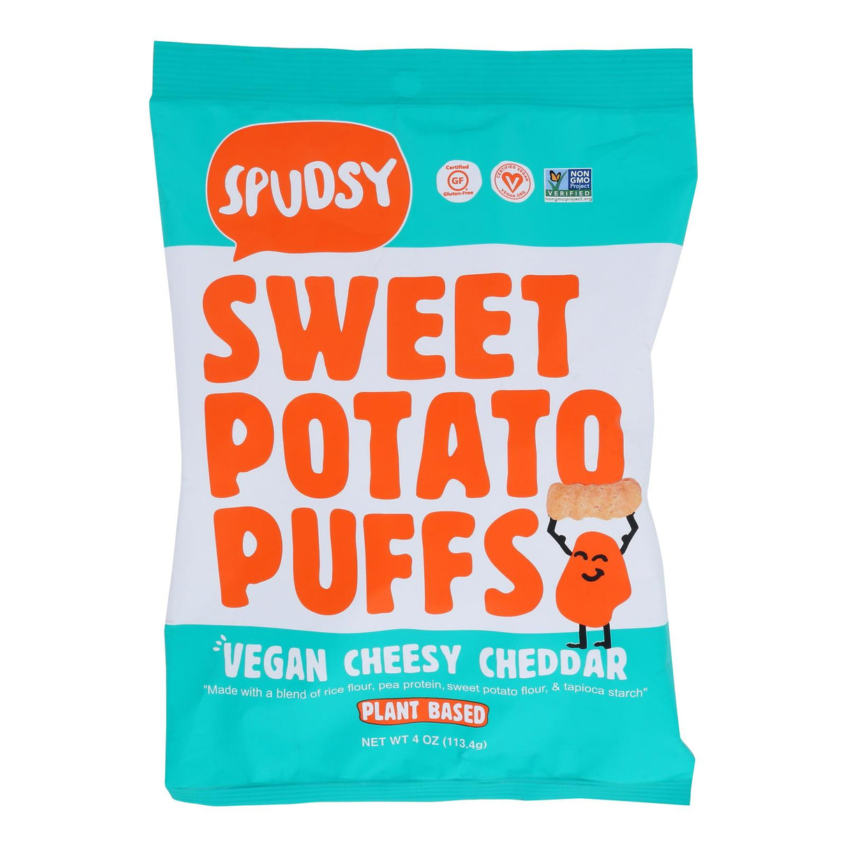 Spudsy Sweet Potato Puffs, Cheddar Cheese - 4 Ounce, 12 Pack - Cozy Farm