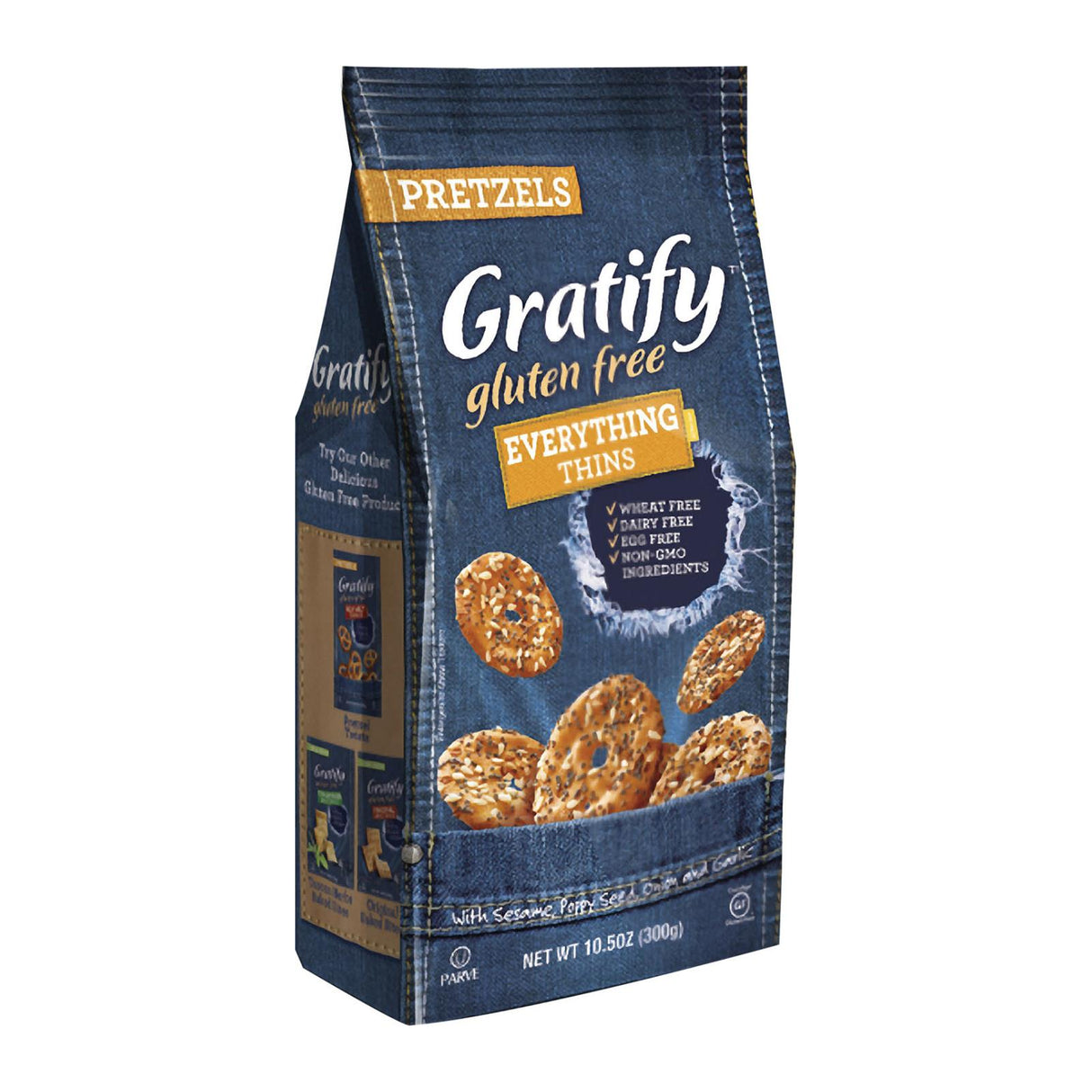 Gratify Thin Everything Pretzel - Case of 6 - 10.5 oz Bags - Cozy Farm
