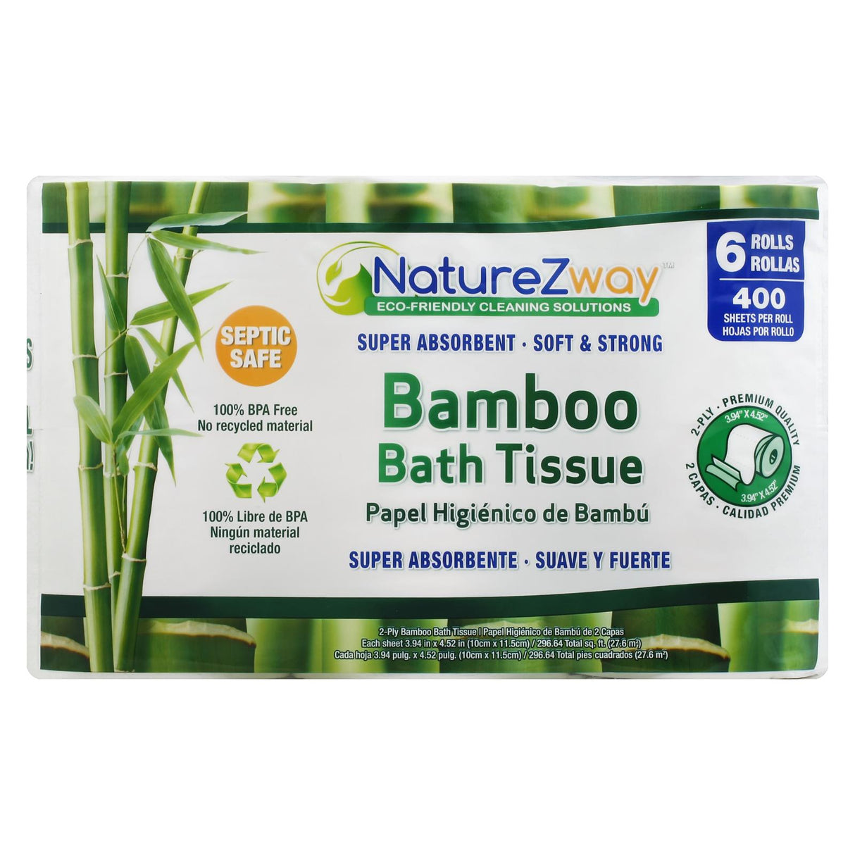 Naturezway 100% Bamboo Toilet Paper (8-Pack/Case): Eco-Friendly & Septic-Safe - Cozy Farm