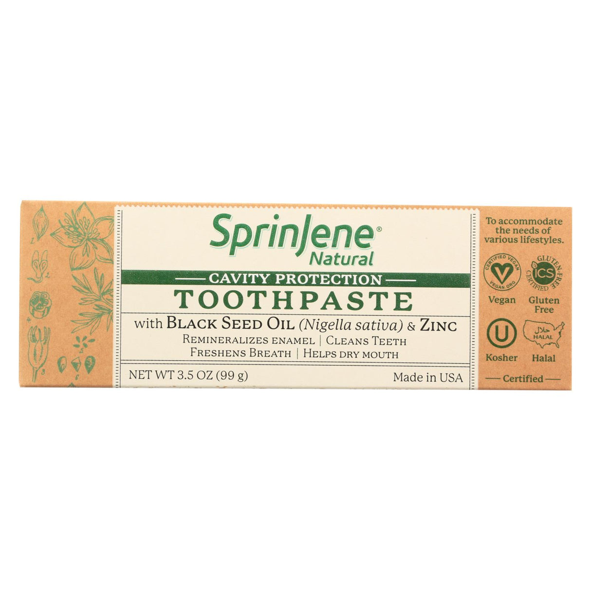 Sprinjene Natural Toothpaste - With Floride - 3.5 Oz - Cozy Farm