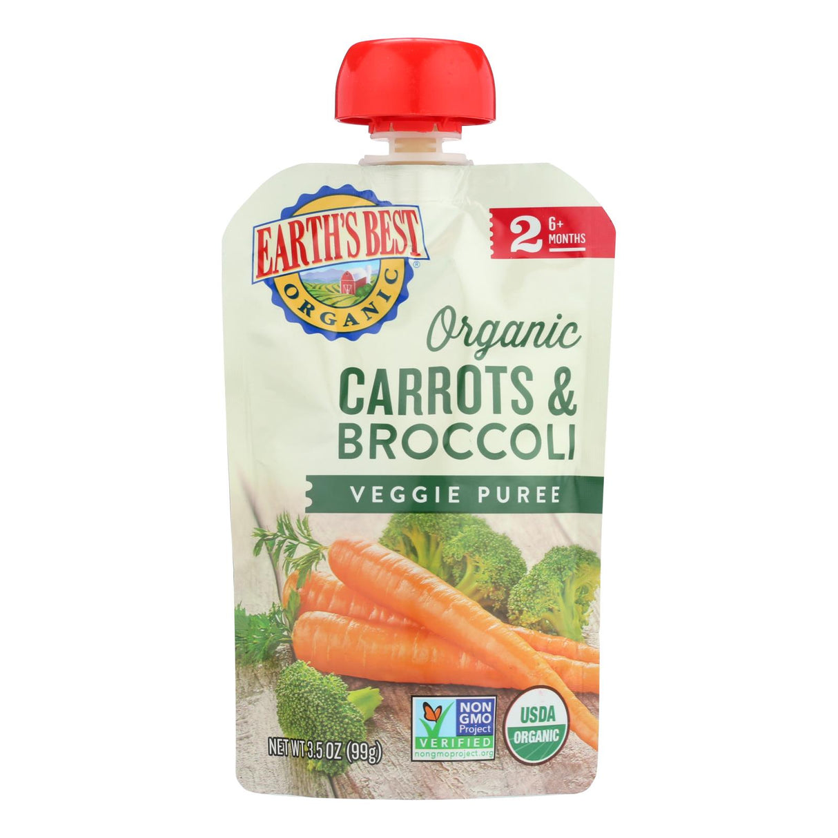 Earth's Best Organic Carrots And Broccoli Baby Food Puree - Stage 2 - Case Of 12 - 3.5 Oz. - Cozy Farm