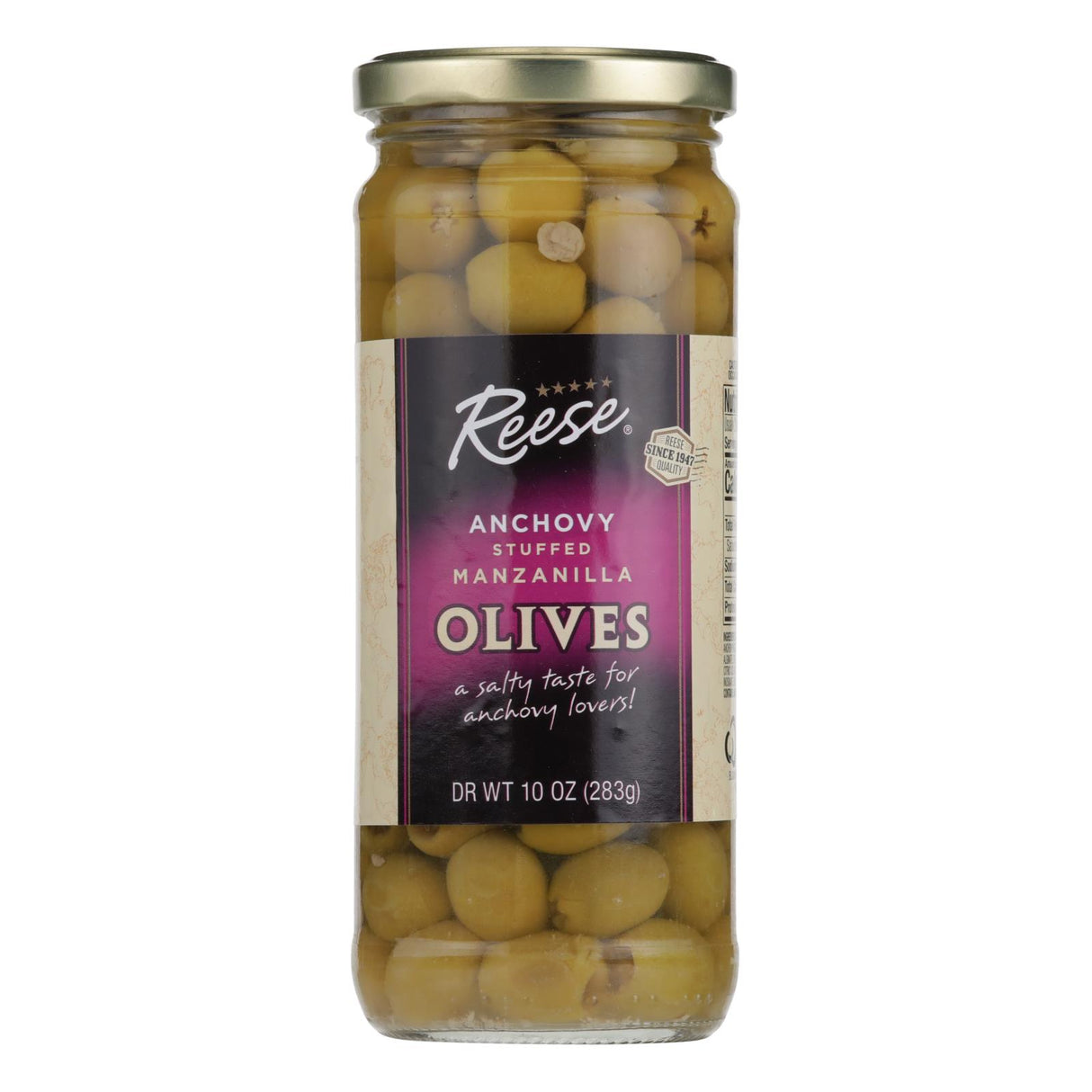 Reese's Olives, Manzanilla Stuffed With Minced Anchovy - Case Of 12 - 10 Oz - Cozy Farm