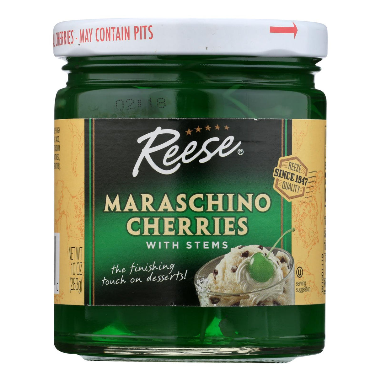 Reese Cherry - Maraschino - Green With Stems - Case Of 12 - 10 Oz - Cozy Farm