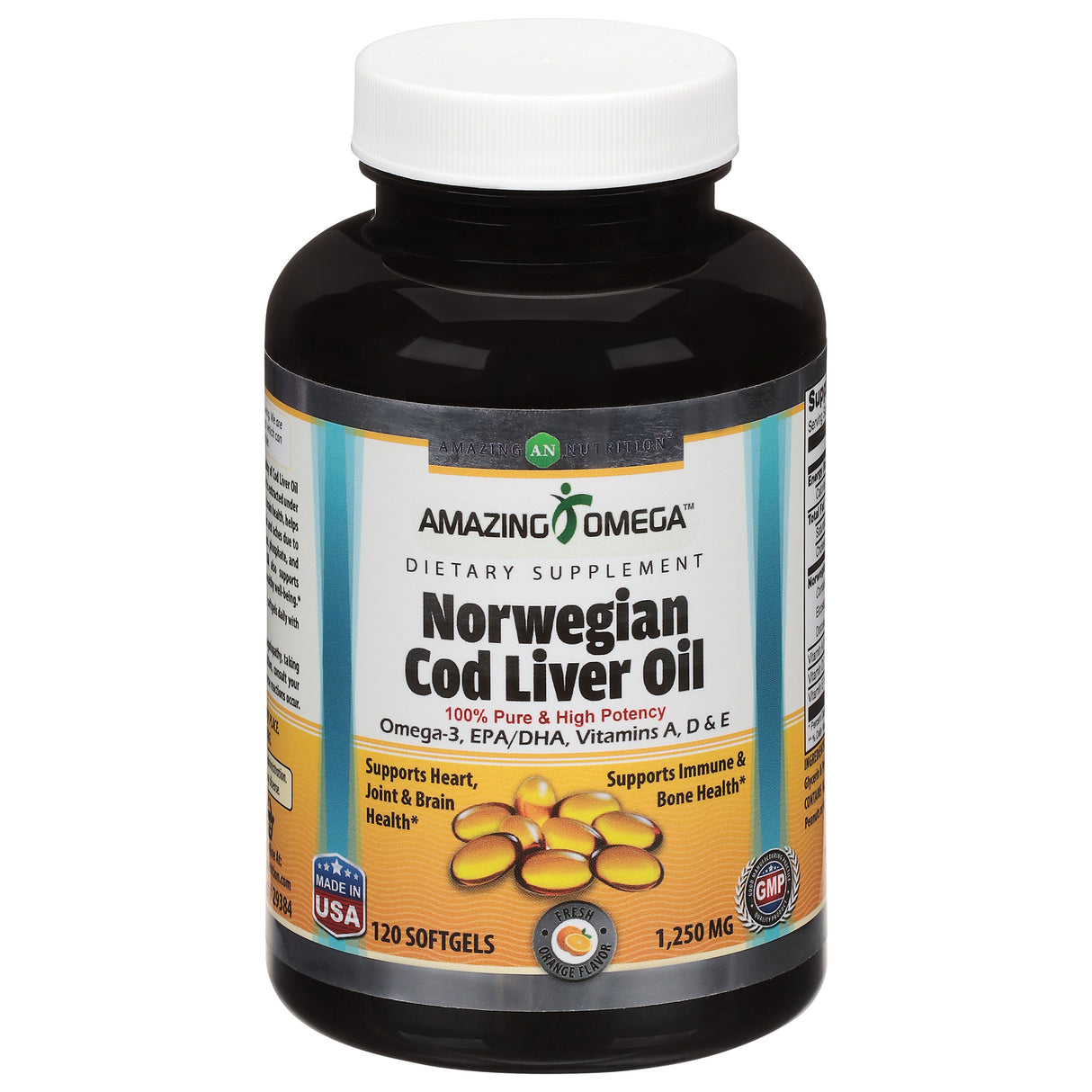 Amazing Omega Cod Liver Oil Orange Norwegian 1250mg - 120 Count - Cozy Farm