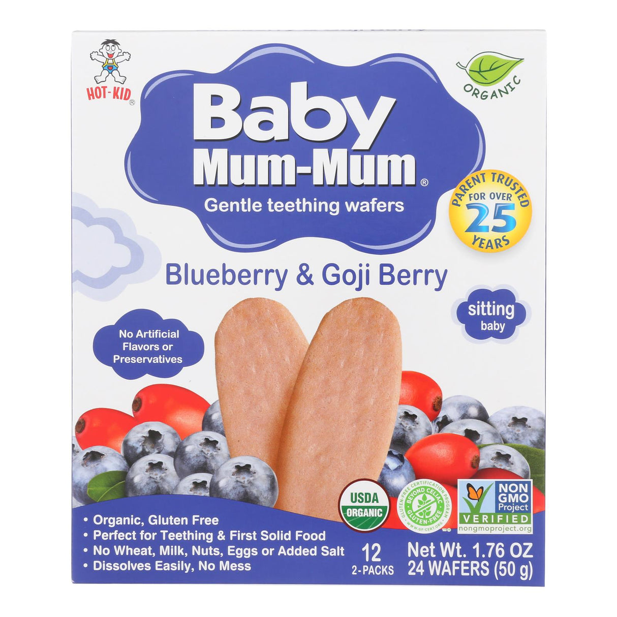 Baby Mum Mum Organic Baby Teeth Rice Rusk Organic Rice Snack With Blueberry And Goji Flavor - Case Of 6 - 1.76 Oz - Cozy Farm