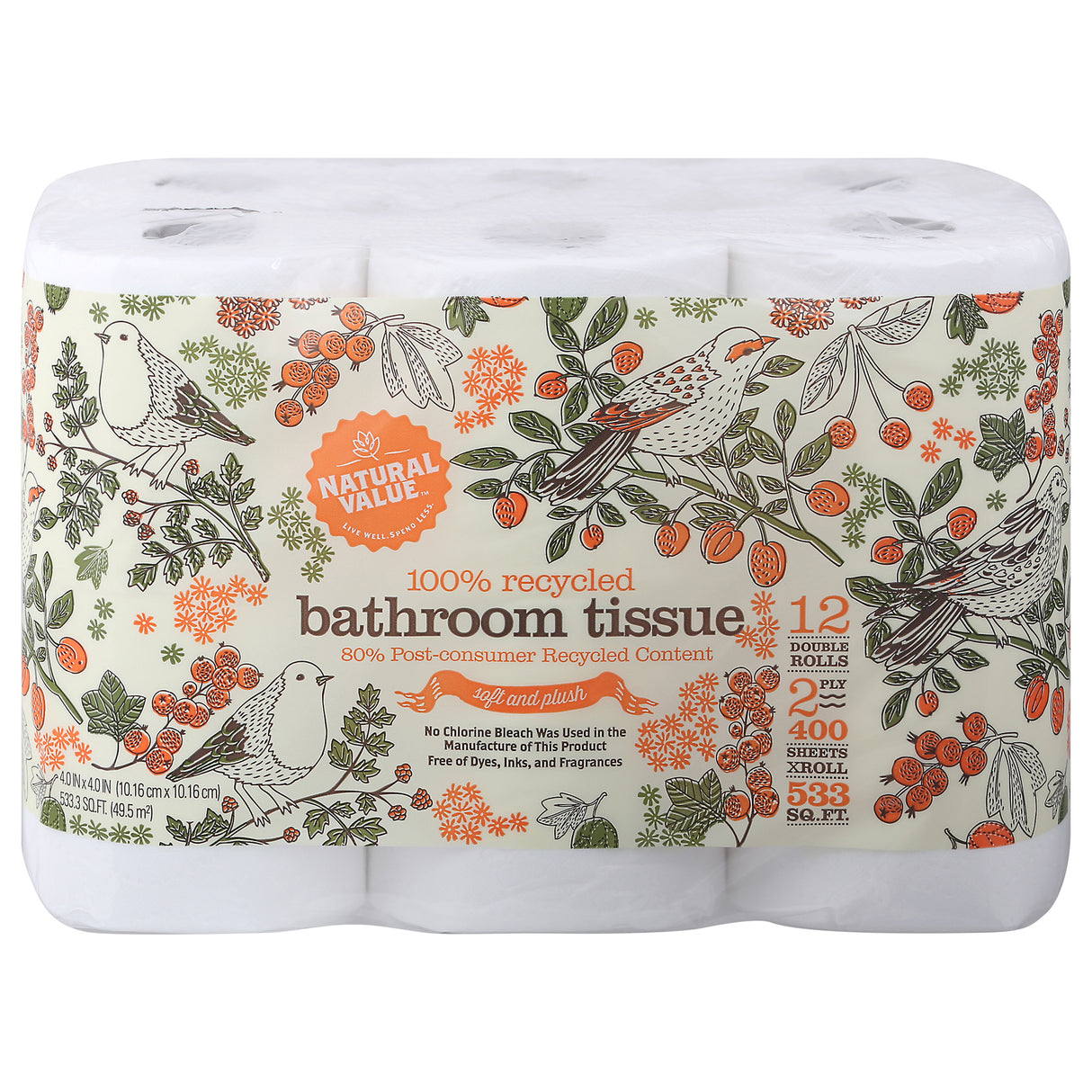 Natural Value Double 400-Sheet Bath Tissue - Case of 48 - Cozy Farm