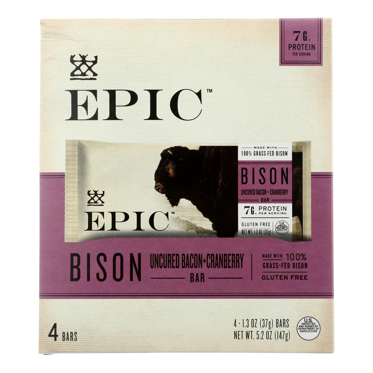 Epic Bison Bacon Cranberry Uncured Bar, 5.2 Oz, (Case of 8) - Cozy Farm