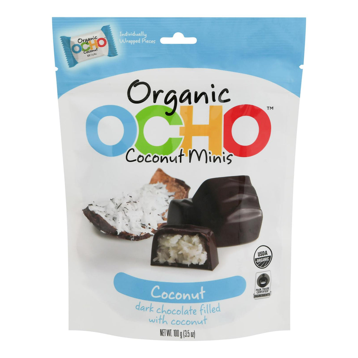 Ocho Candy Coconut Mini Pouch, 3.5 Oz, Case of 12 - Cozy Farm