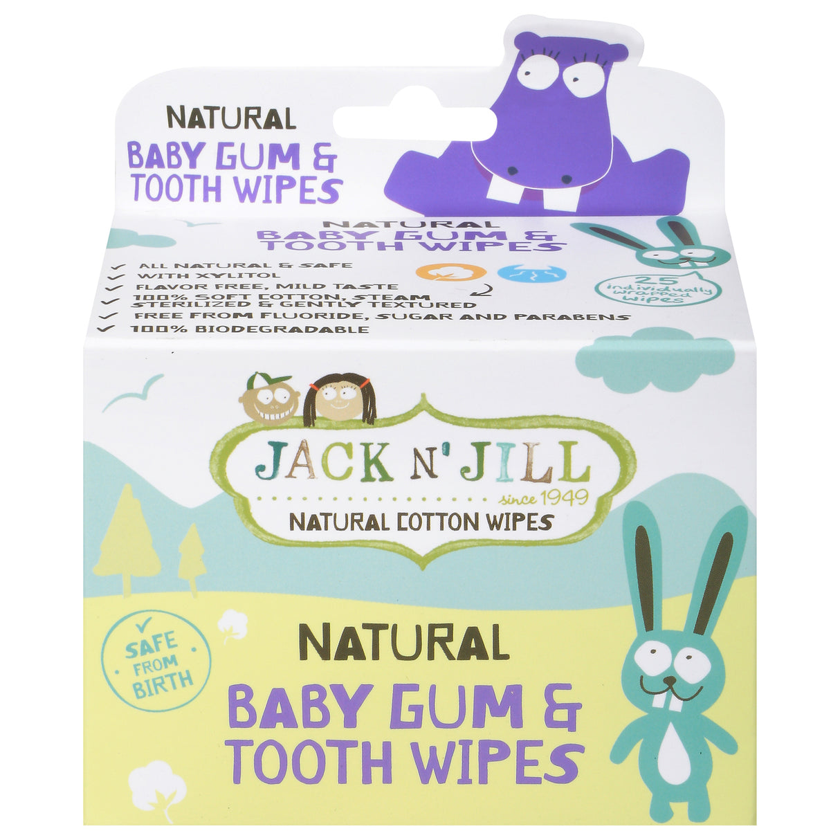 Jack N' Jill Baby Gum and Tooth Wipes - Pre-Moistened, 25 Wipes - Cozy Farm
