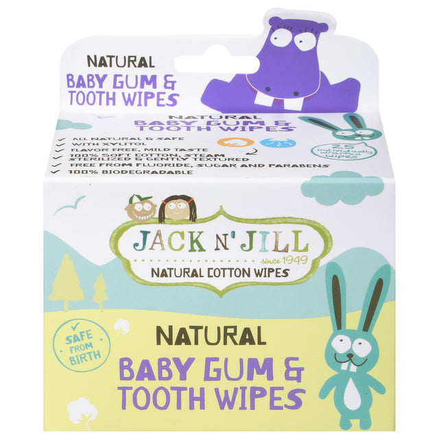 Jack N' Jill Baby Gum and Tooth Wipes - Pre-Moistened, 25 Wipes - Cozy Farm 
