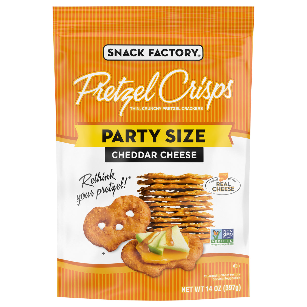 Pretzel Crisps Cheddar Cheese Party Crisps - 14 Oz (Pack of 12) - Cozy Farm