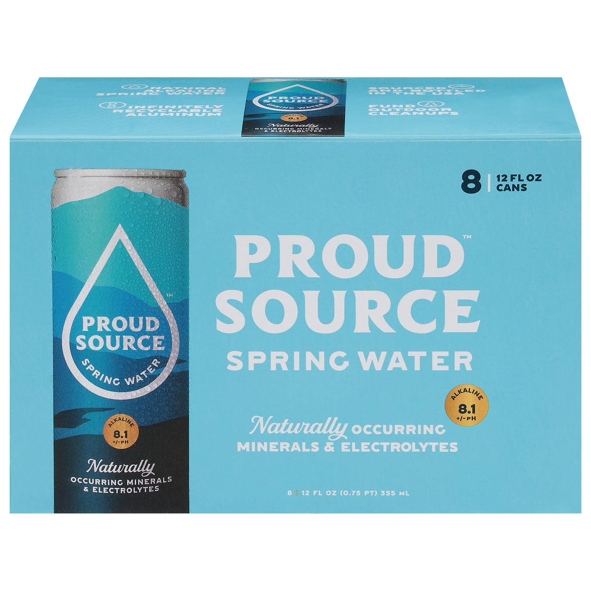 Proud Source Water Spring Alkaline pH 8.1 - Case of 3 - 8/12 fl. oz. Bottles - Cozy Farm