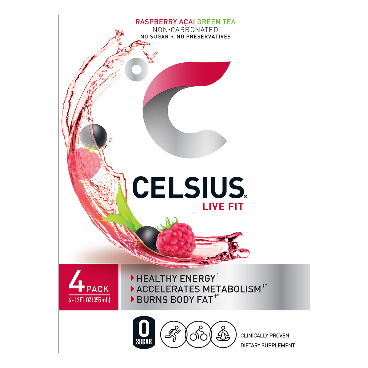 Celsius Raspberry Acai Green Tea - Pack of 6/4 fl. oz. Cans - Cozy Farm
