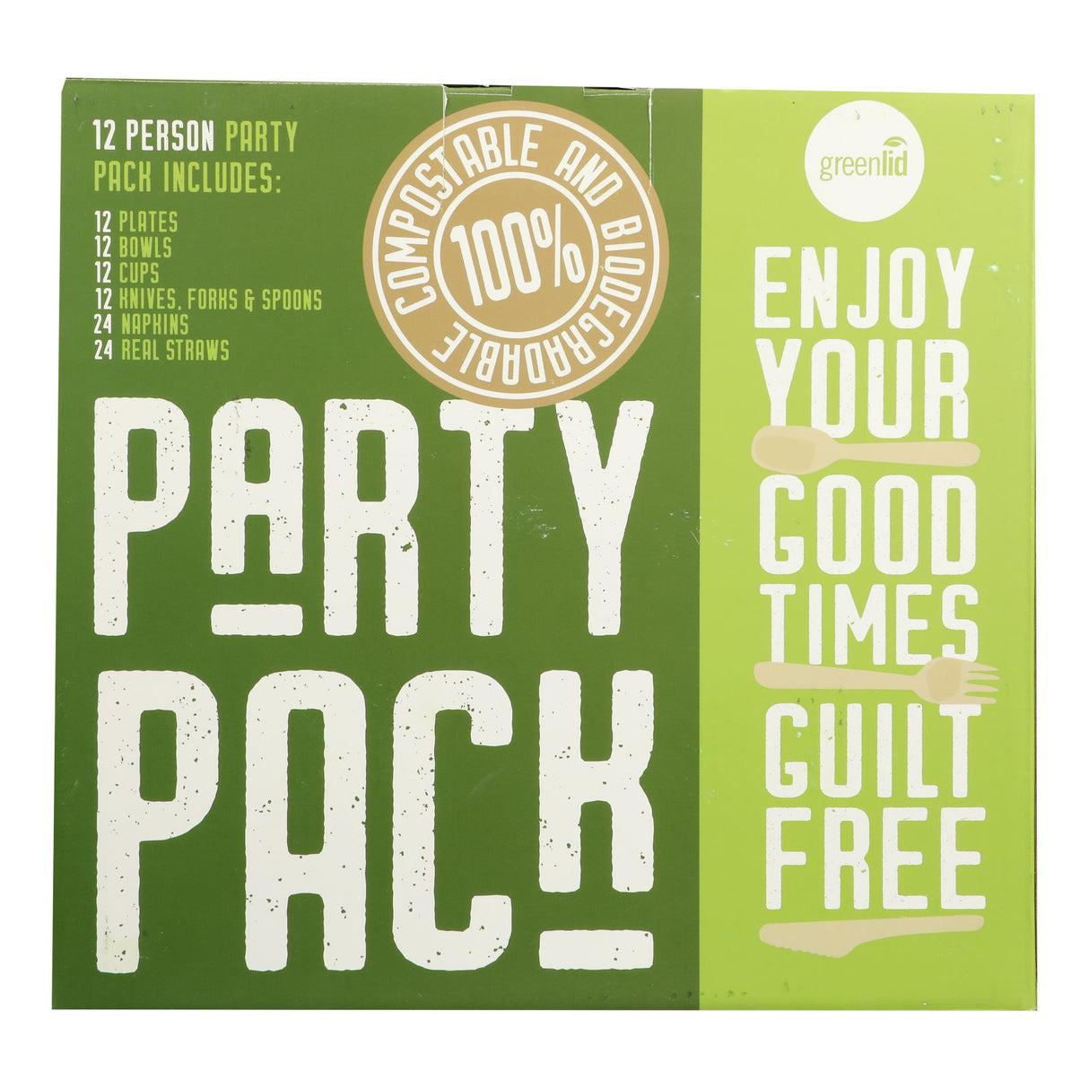 Greenlid Compostable Tableware Set for 12 (108 Pieces) - Cozy Farm