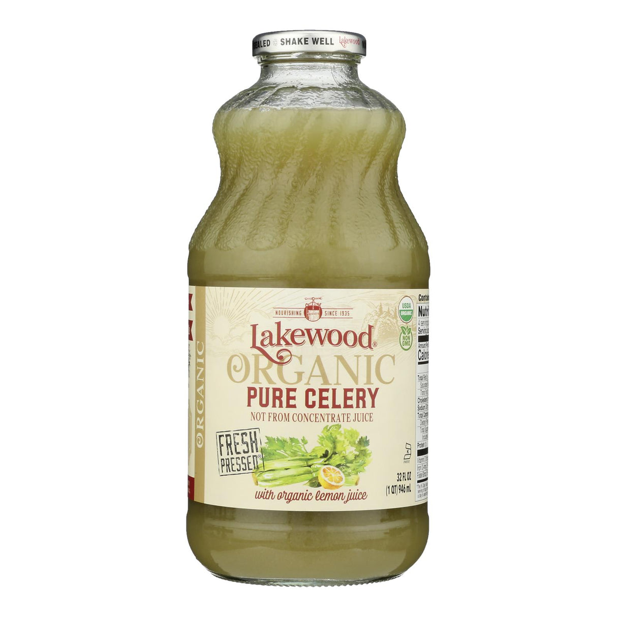 Lakewood Organic Celery Juice - 6 Pack of 32 oz. Bottles, Cold-Pressed, Non-GMO - Cozy Farm
