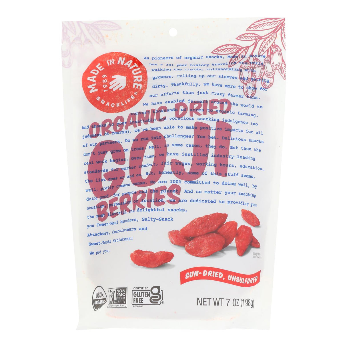 Made In Nature Goji Berries Dried, 7 Oz - Case of 6"