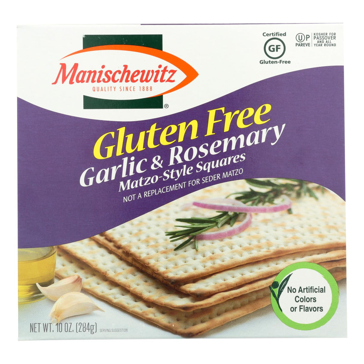 Manischewitz Garlic Rosemary Gluten Free Matzo Style Squares - Pack of 12 - 10 Oz